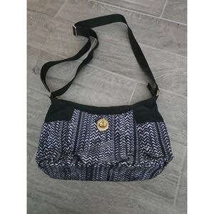 Baggallini Bahia Hobo Crossbody Shoulder‎ Bag Black Gray Chevron Travel Purse